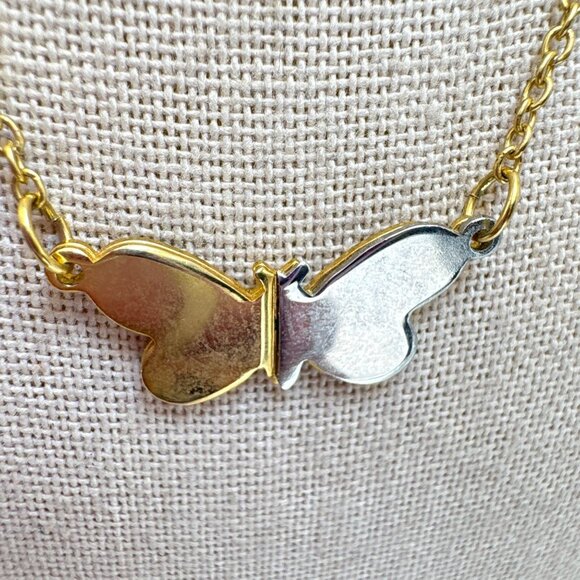 Gold & Silver Tone Butterfly Chain Necklace Spring Ring Clasp Size 15" Length - Picture 8 of 11